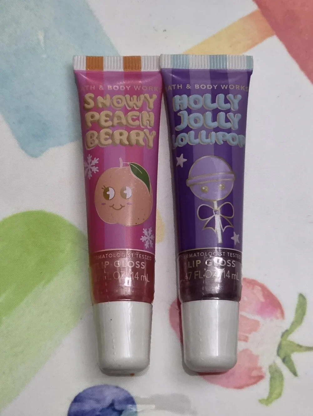 Bath Body Works Holly Jolly Lollipop & Snowy Peach Berry Lip Gloss Set NEW Seale